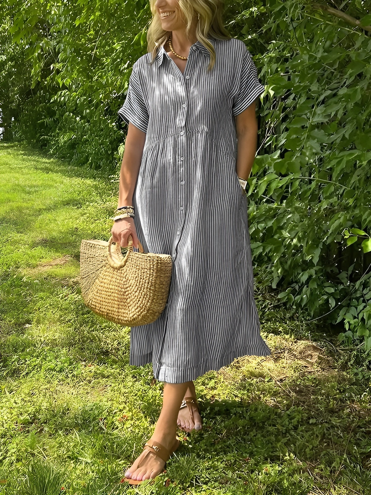 Barbro™ – Randig skjortklänning med praktiska fickor