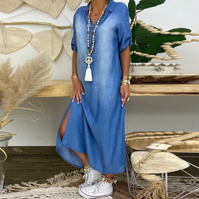 Anne™ – Smickrande maxiklänning i denim-look för en avslappnad men stilren sommar
