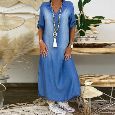 Anne™ – Smickrande maxiklänning i denim-look för en avslappnad men stilren sommar
