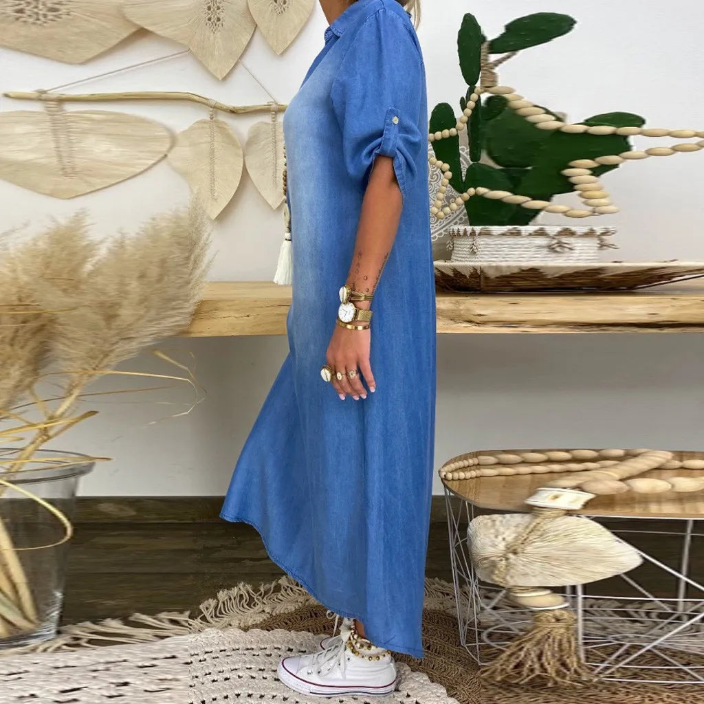 Anne™ – Smickrande maxiklänning i denim-look för en avslappnad men stilren sommar