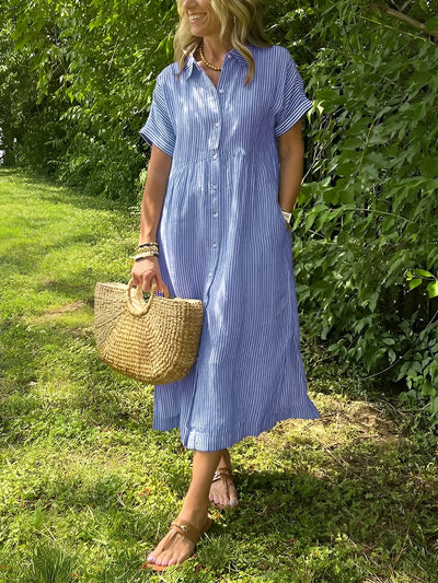 Barbro™ – Randig skjortklänning med praktiska fickor