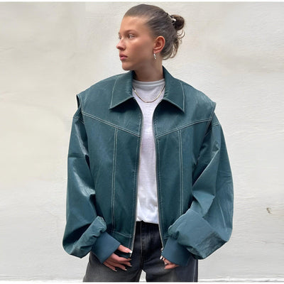 Faye™ - Oversized Läderjacka