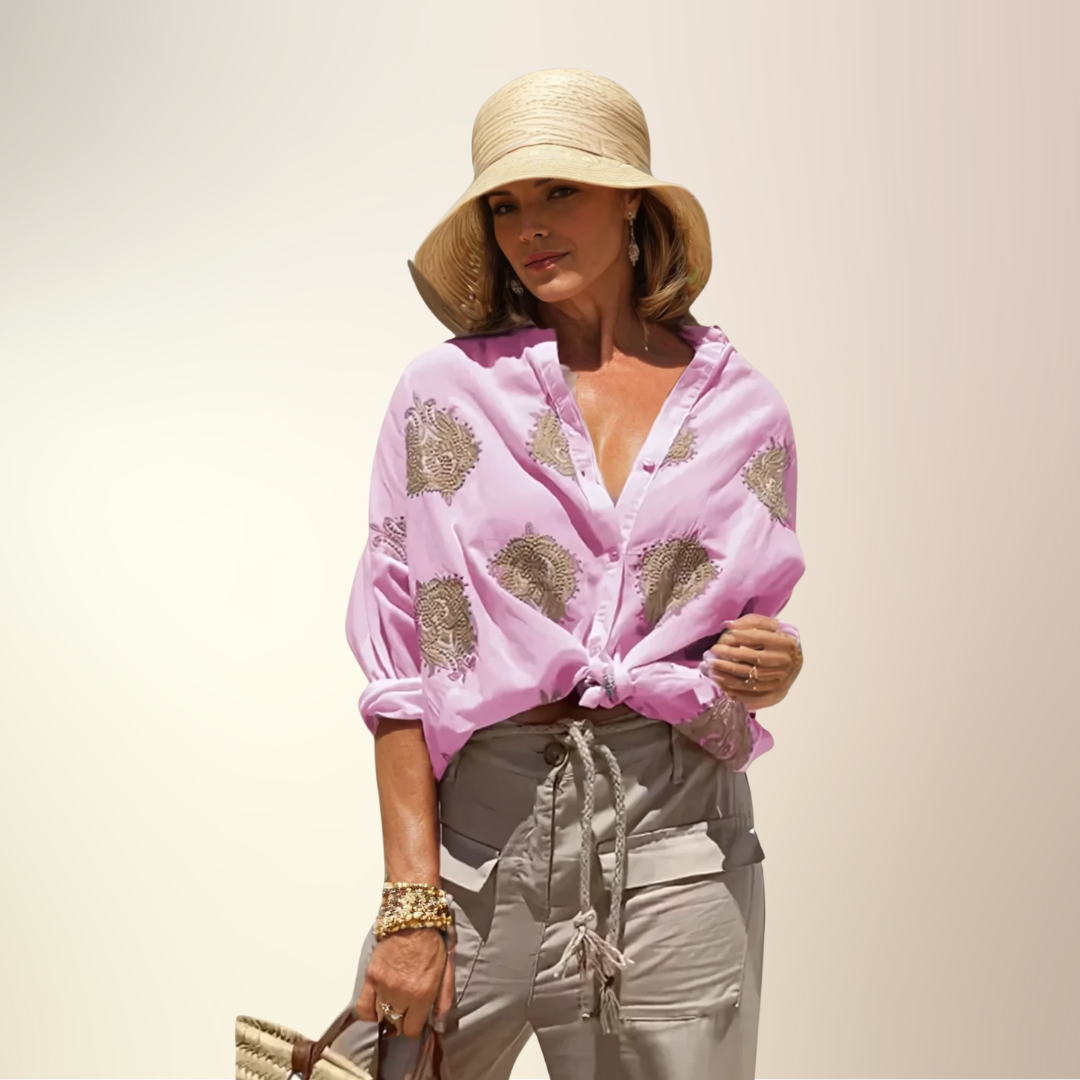 Simone™ – Bohemisk blus med broderad ryggdetalj
