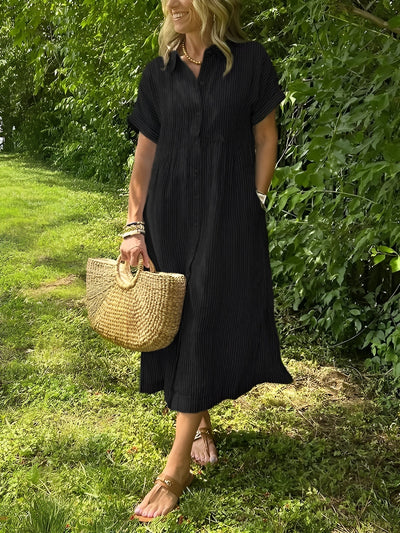 Barbro™ – Randig skjortklänning med praktiska fickor