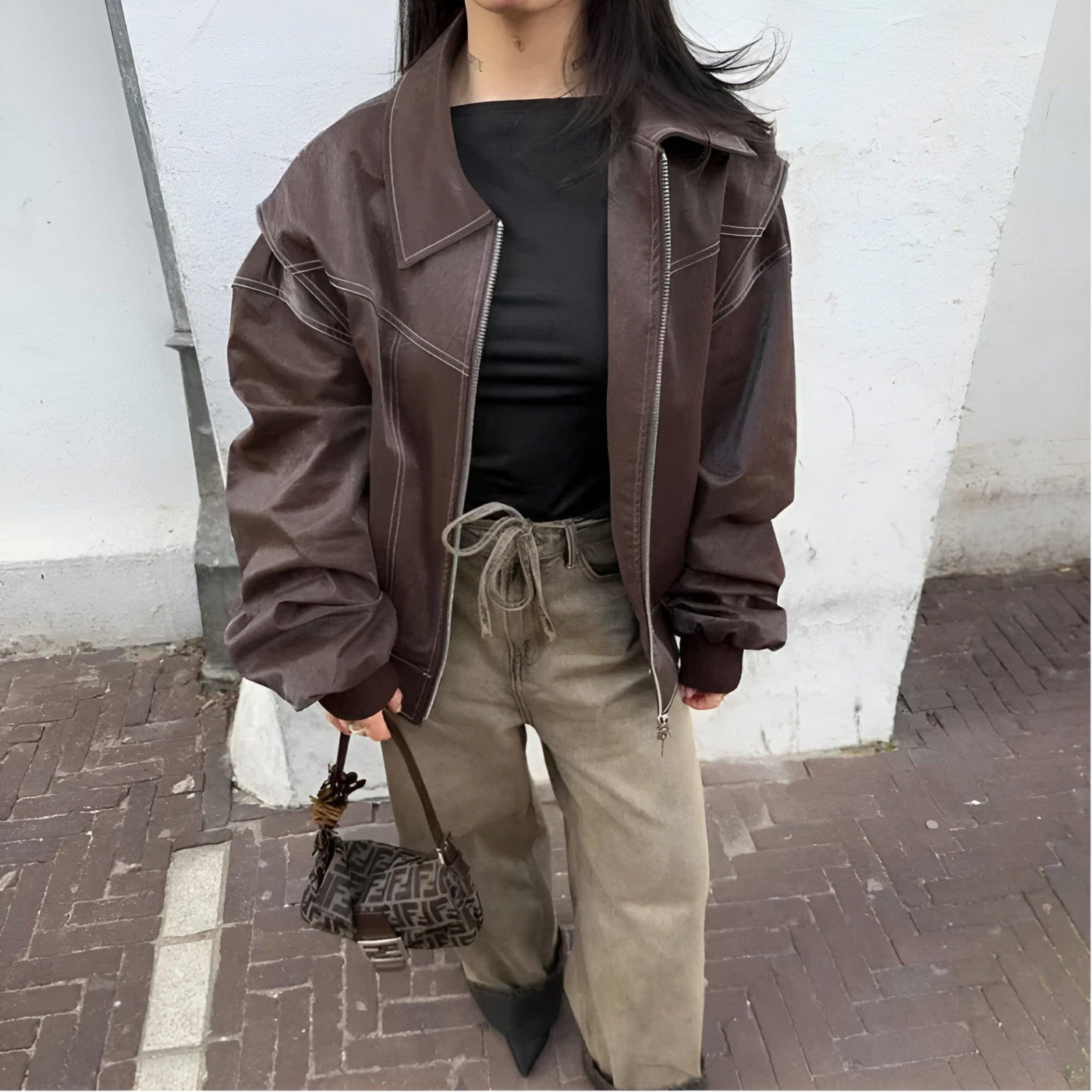 Faye™ - Oversized Läderjacka