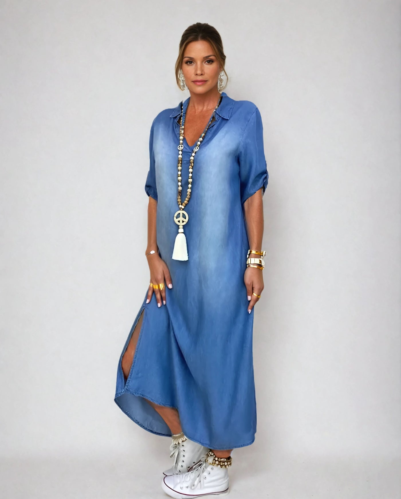 Anne™ – Smickrande maxiklänning i denim-look för en avslappnad men stilren sommar