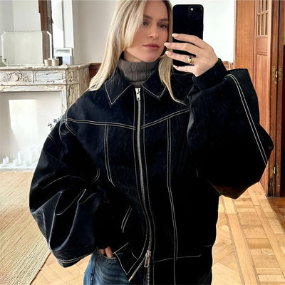 Faye™ - Oversized Läderjacka