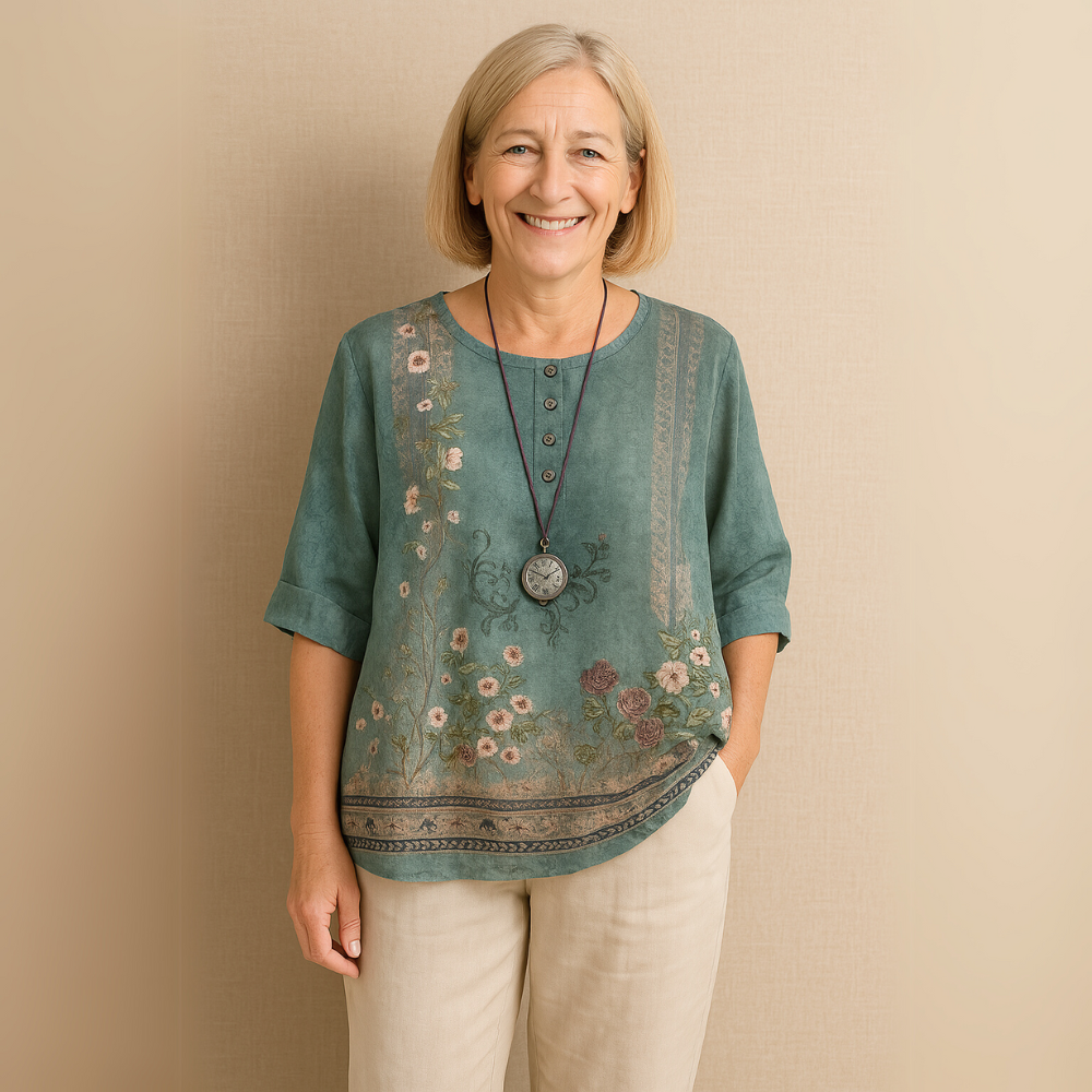 Anya™ – Vintageblus med blommigt mönster