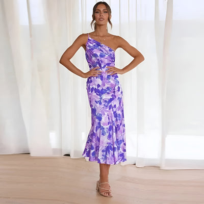 Eliza™ – Blommig one-shoulder klänning