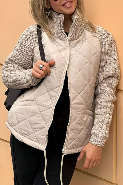 Therese™ – Stickad patchworkjacka med dragkedja