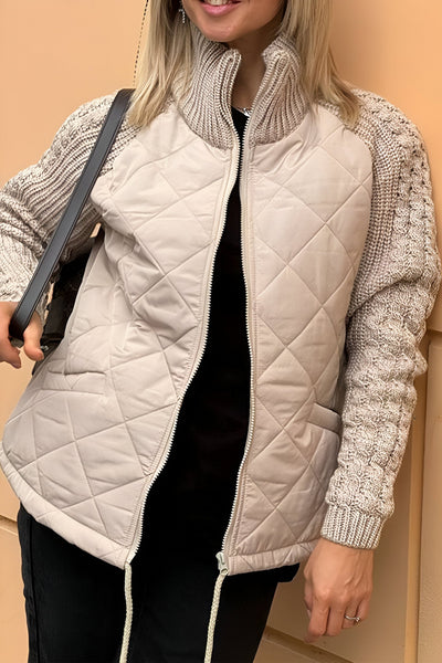Therese™ – Stickad patchworkjacka med dragkedja