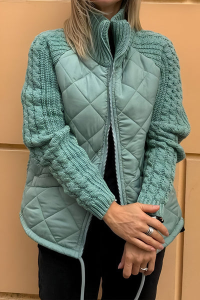 Therese™ – Stickad patchworkjacka med dragkedja