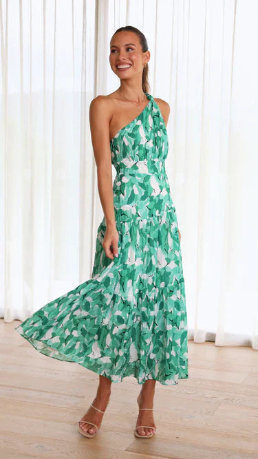 Eliza™ – Blommig one-shoulder klänning