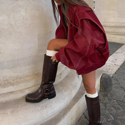 Faye™ - Oversized Läderjacka