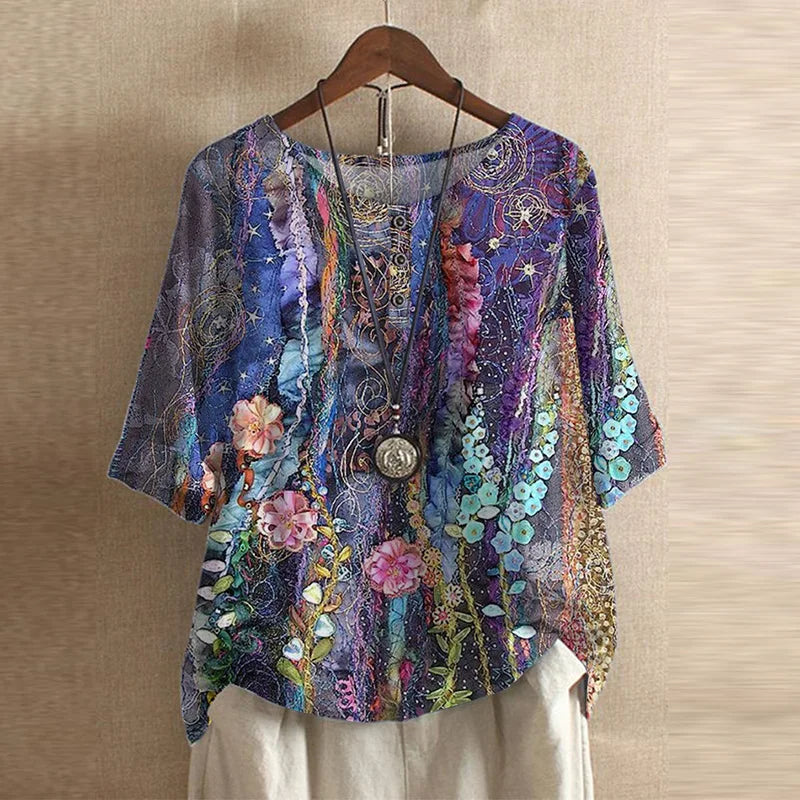 Anya™ – Vintageblus med blommigt mönster