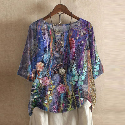 Anya™ – Vintageblus med blommigt mönster