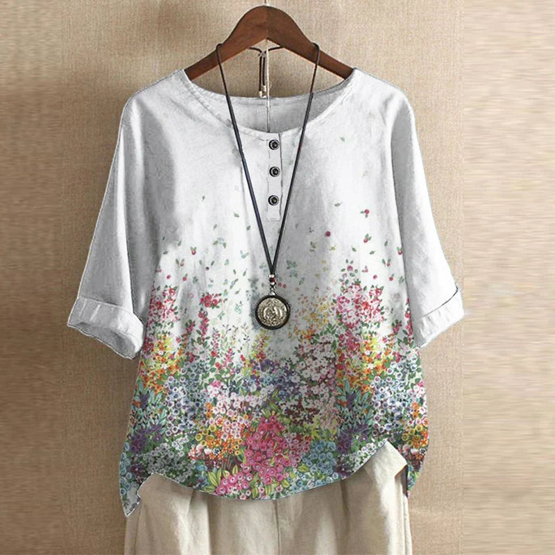 Anya™ – Vintageblus med blommigt mönster