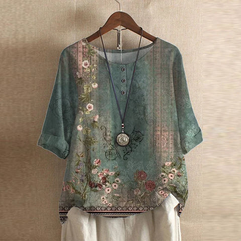 Anya™ – Vintageblus med blommigt mönster