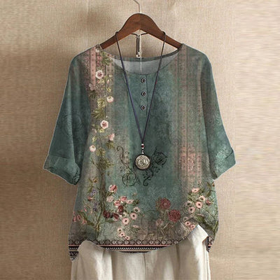 Anya™ – Vintageblus med blommigt mönster