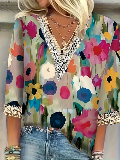 Nela™ – Elegant blus med spets och lekfull print