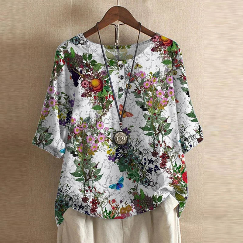 Anya™ – Vintageblus med blommigt mönster