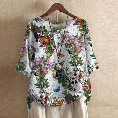 Anya™ – Vintageblus med blommigt mönster