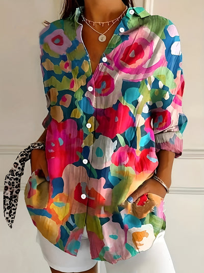 Annika™ – Färgstark blus med konstnärligt mönster