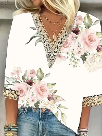 Nela™ – Elegant blus med spets och lekfull print