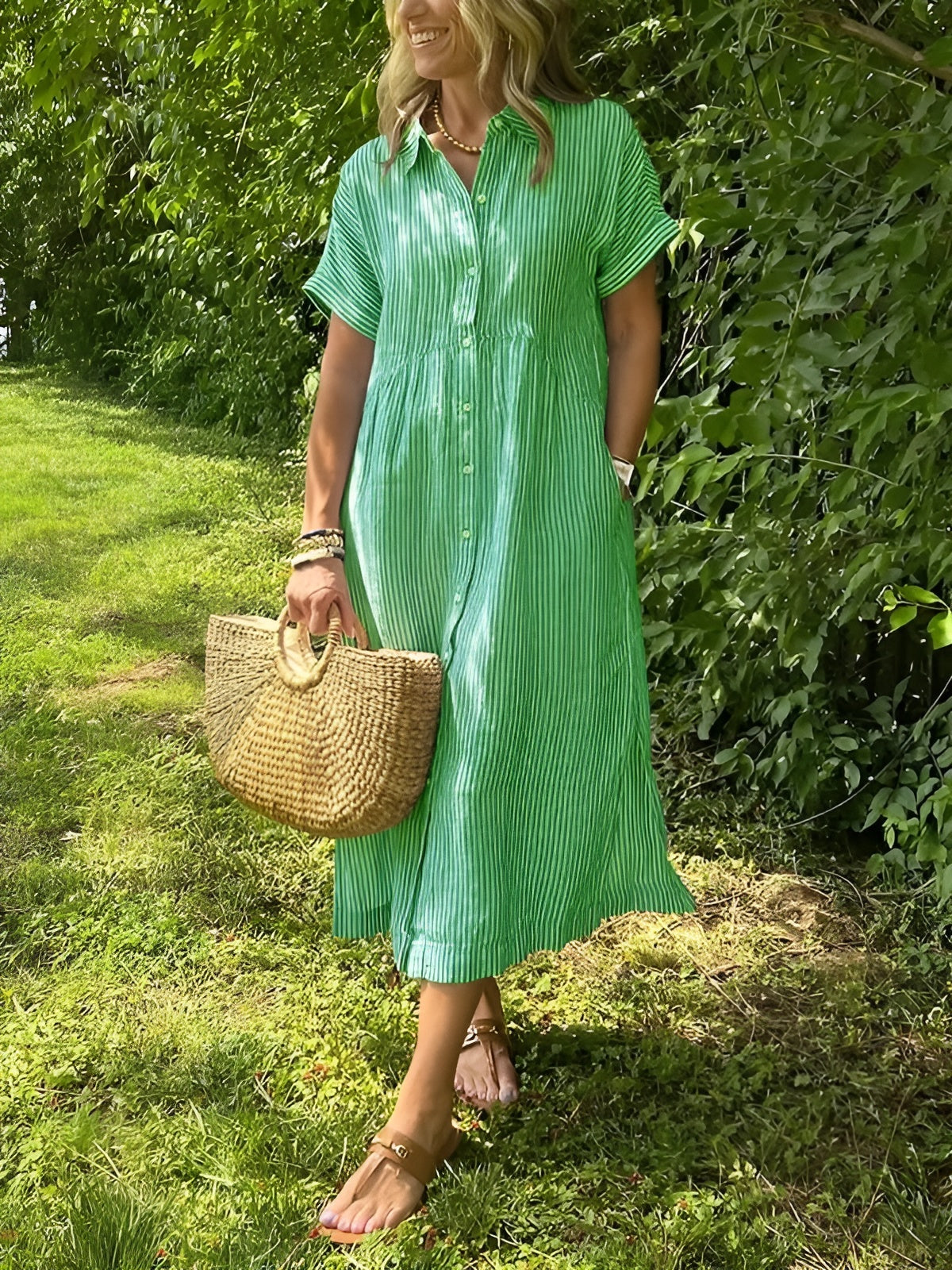 Barbro™ – Randig skjortklänning med praktiska fickor