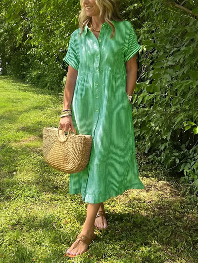 Barbro™ – Randig skjortklänning med praktiska fickor