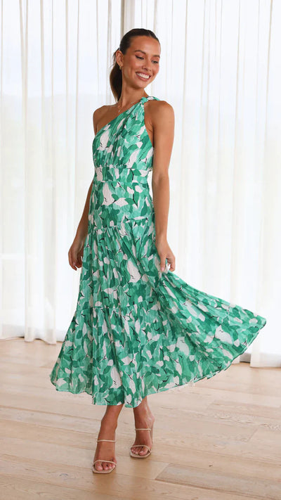 Eliza™ – Blommig one-shoulder klänning