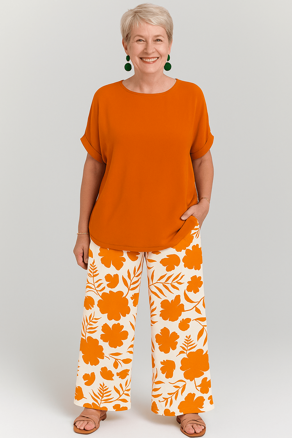 Ebba™ – Somrigt set med blommiga vida byxor & lös topp