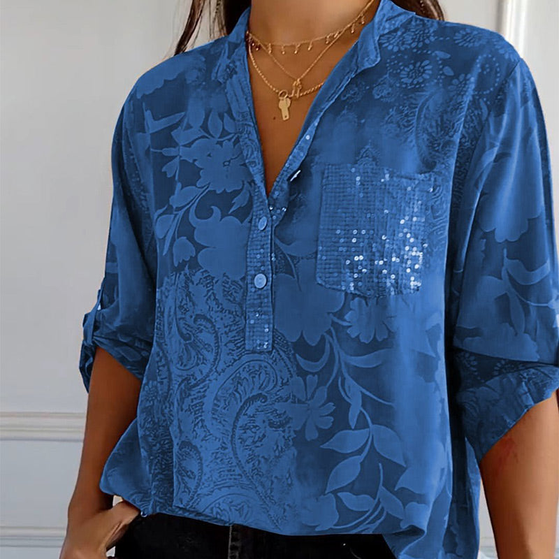 Sonja™ – Blus med blomsterkänsla och glittrande elegans