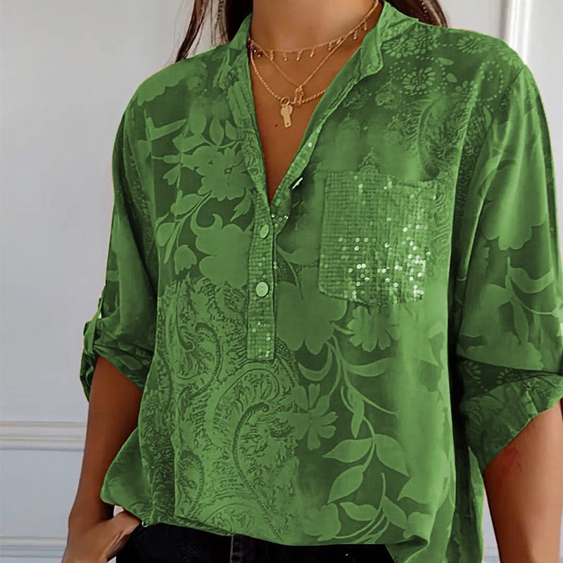 Sonja™ – Blus med blomsterkänsla och glittrande elegans