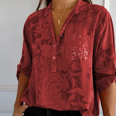 Sonja™ – Blus med blomsterkänsla och glittrande elegans
