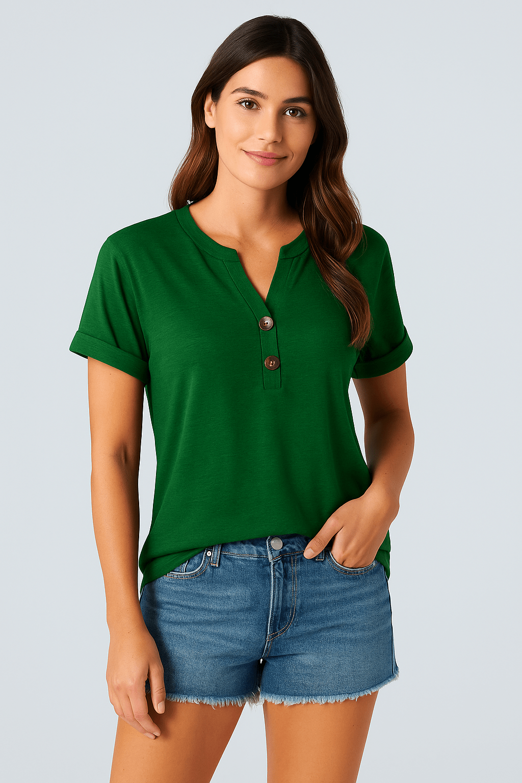 Maj-Lis™ – V-ringad T-shirt med knappar