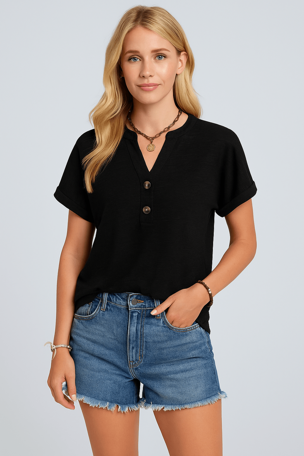 Maj-Lis™ – V-ringad T-shirt med knappar