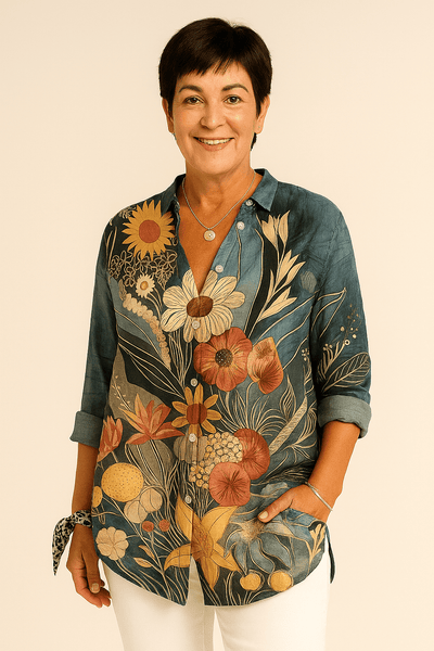 Karin™ – Blus i somrigt blommönster
