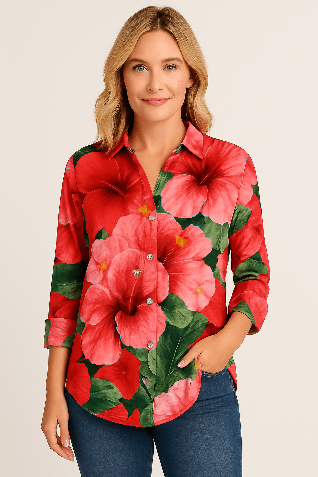 Karin™ – Blus i somrigt blommönster
